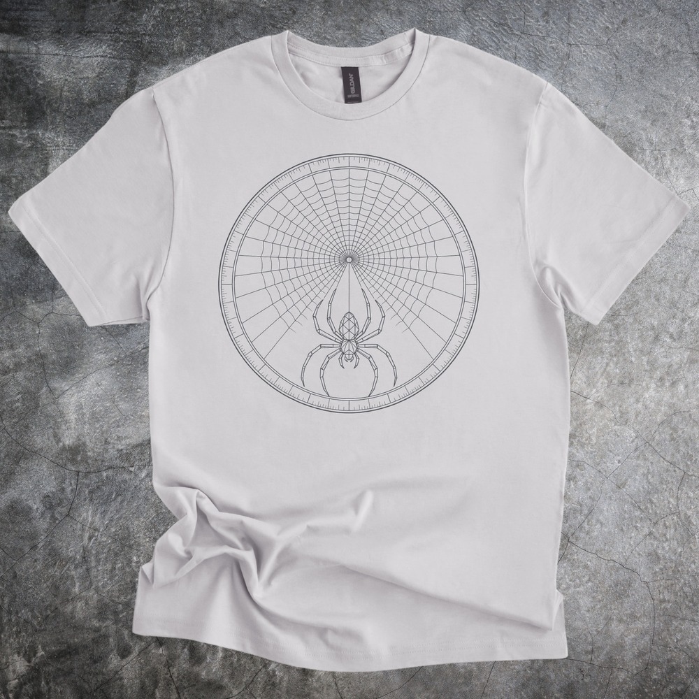 Low-Poly Spider Hanging in Sacred Geometry Web Tee
